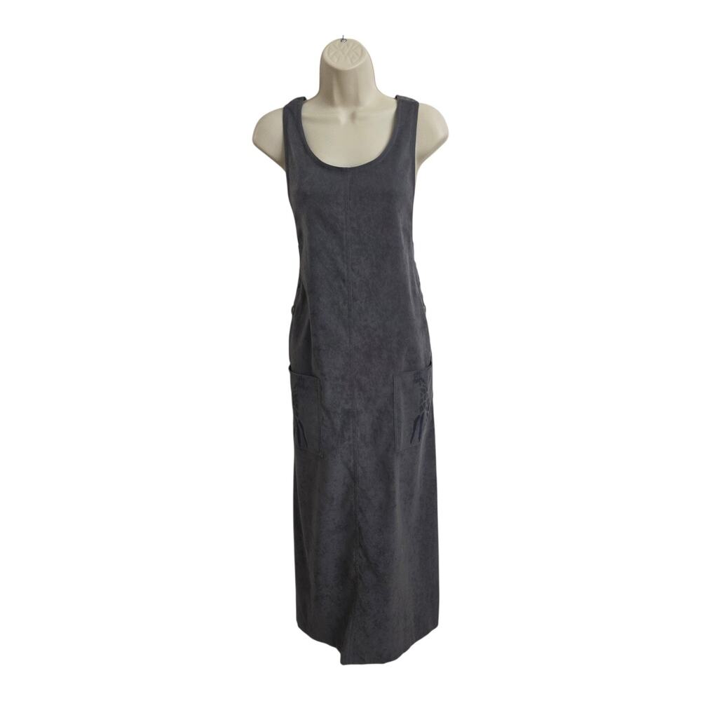 Y2K CDC Petites Gray Jumper Maxi Dress Giraffe Pocket Pinafore Cottagecore 8P